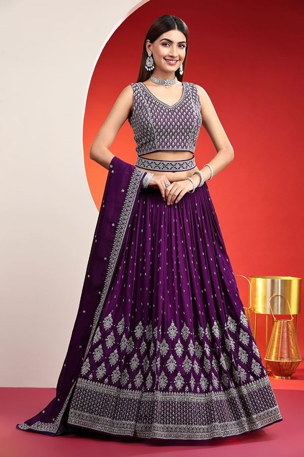 Picture of Marvelous Purple Designer Indo-Western Lehenga Choli for Wedding and Engagement 