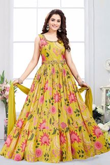 Picture of Fashionable Floral Printed Designer Anarkali Suit for Haldi and Festival