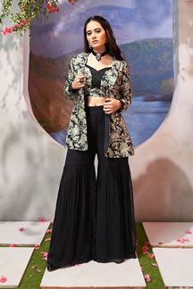 Picture of Artistic Black Designer Indo-Western Outfit with Jacket for Party and Sangeet