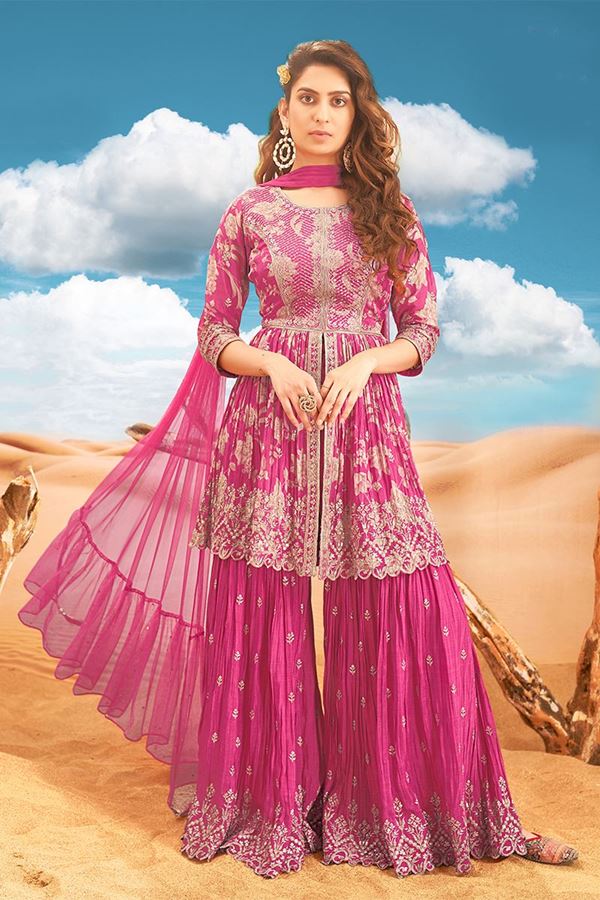 Picture of Delightful Pink Designer Gharara Suit for Wedding and Festive Wear