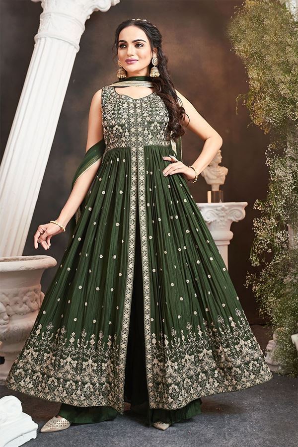Picture of Magnificent Green Designer Indo-Western Suit for Mehendi and Festive Wear