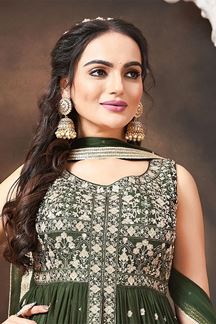 Picture of Magnificent Green Designer Indo-Western Suit for Mehendi and Festive Wear