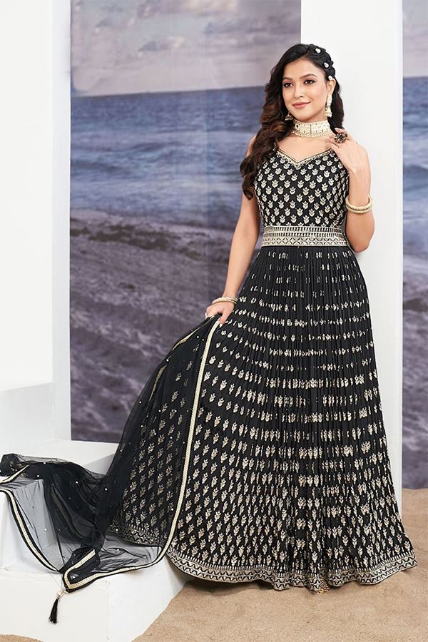 Picture of Stunning Black Designer Anarkali Suit for Party and Sangeet