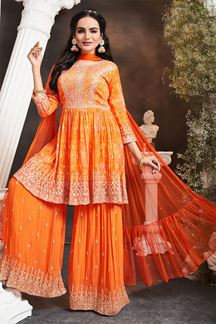 Picture of Gorgeous Orange Designer Gharara for Haldi and Mehendi