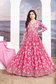 Picture of Divine Pink Floral Printed Designer Anarkali Suit for Party and Festive Wear