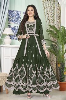 Picture of Glorious Green Designer Anarkali Suit for Mehendi and Festive Wear