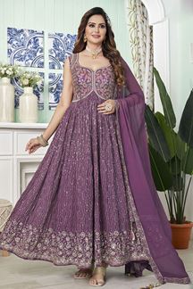 Picture of Alluring Lavender Designer Anarkali Suit for Engagement, and Reception