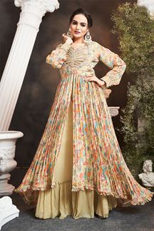 Picture of Awesome Floral Printed Designer Indo-Western Salwar Suit for Party and Haldi
