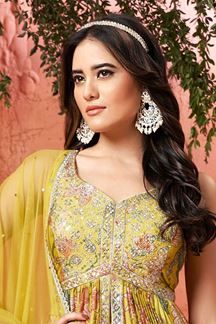 Picture of Stylish Yellow Designer Indo-Western Suit for Haldi and Mehendi