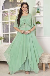 Picture of Divine Sea Green Designer Indo-Western Suit for Haldi and Mehendi