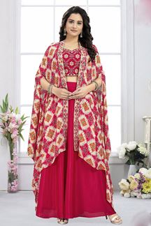 Picture of Awesome Pink Designer Indo-Western Palazzo Suit for Engagement, Reception, and Party