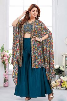 Picture of Amazing Floral Printed Designer Indo-Western Palazzo Suit for Haldi and Mehendi