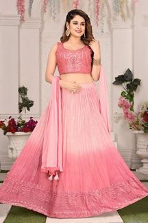Picture of Smashing Pink Designer Indo-Western Lehenga Choli for Engagement and Reception