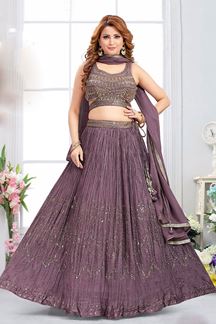 Picture of Vibrant Lavender Designer Indo-Western Lehenga Choli for Engagement and Reception
