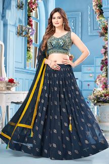 Picture of Appealing Blue Designer Indo-Western Lehenga Choli for Sangeet and Engagement