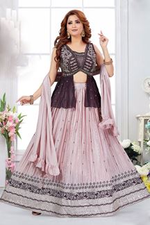Picture of Marvelous Pink and Wine Designer Indo-Western Lehenga Choli for Reception, Engagement and Party