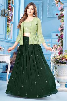 Picture of Attractive Green Designer Indo-Western Lehenga Choli for Mehendi and Festive Wear