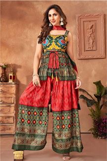 Picture of Stylish Patola Printed Designer Indo-Western Palazzo Suit for Party and Festival