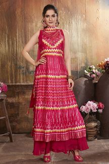 Picture of Amazing Pink Printed Designer Indo-Western Suit for Haldi and Festival