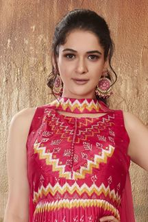 Picture of Amazing Pink Printed Designer Indo-Western Suit for Haldi and Festival