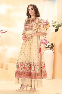 Picture of Flamboyant Beige Designer Indo-Western Palazzo Suit for Party and Festival