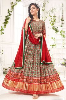 Picture of Fashionable Patola Printed Designer Anarkali Suit for Wedding and Festive Wear 