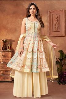 Picture of Artistic Beige Designer Indo-Western Palazzo Suit for Party and Festive Wear 