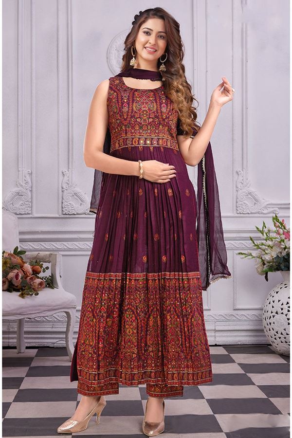 Picture of Striking Wine Designer Straight Salwar Suit for Party and Festival
