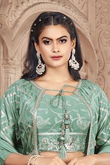 Picture of Fascinating Sea Green Designer Indo-Western Palazzo Suit with Cape for Party, Engagement, and Reception