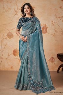 Picture of Glamorous Blue Designer Saree for Engagement and Reception