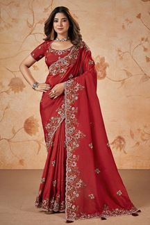 Picture of Attractive Red Upada Silk Designer Saree for Wedding and  Reception