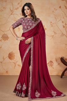 Picture of Enticing Maroon Designer Saree for Wedding, Reception and Party