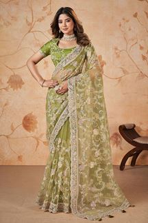 Picture of Delightful Green Net Designer Saree for Engagement, Reception, Party