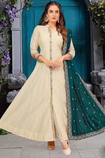 Picture of Heavenly Cream Designer A-Line Salwar Suit for Party and Festivals