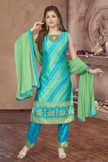 Picture of Magnificent Aqua Blue Designer Straight Cut Salwar Suit for Party and Festivals
