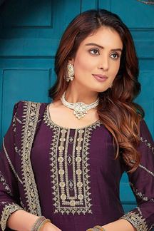 Picture of Impressive Purple Designer A-Line Salwar Suit for Wedding, Engagement, and Reception