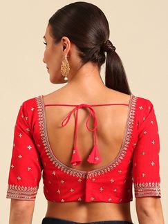 Picture of Smashing Red Raw Silk Designer Blouse for Wedding
