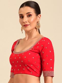 Picture of Smashing Red Raw Silk Designer Blouse for Wedding