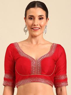 Picture of Astounding Red Silk Designer Blouse for Wedding and Reception
