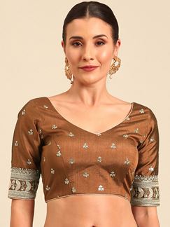 Picture of Divine Brown Raw Silk Designer Blouse for Wedding and Reception