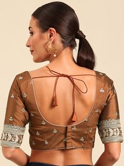 Picture of Divine Brown Raw Silk Designer Blouse for Wedding and Reception