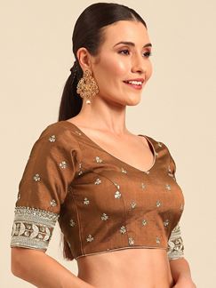 Picture of Divine Brown Raw Silk Designer Blouse for Wedding and Reception