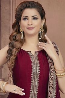 Picture of Divine Maroon Designer A-Line Salwar Suit for Party and Festive Wear 
