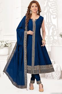Picture of Pretty Blue Designer A-Line Salwar Suit for Party and Festive Wear 