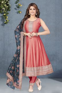 Picture of Surreal Pink Designer A-Line Salwar Suit for Party and Festive Wear 