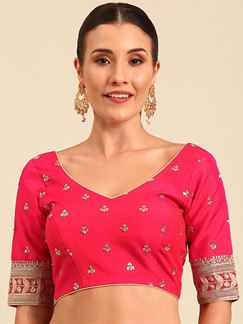 Picture of Pretty Pink Raw Silk Designer Blouse for Wedding and Reception