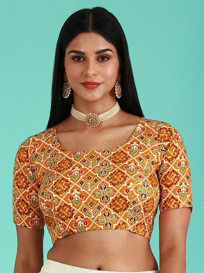 Picture of Surreal Mustard Cotton Silk Designer Blouse for Navratri