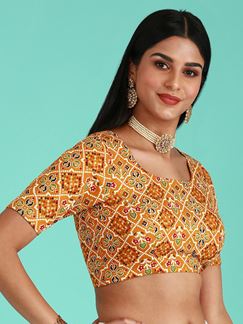 Picture of Surreal Mustard Cotton Silk Designer Blouse for Navratri