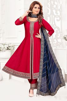 Picture of Vibrant Red Designer A-Line Salwar Suit for Party and Festive Wear 