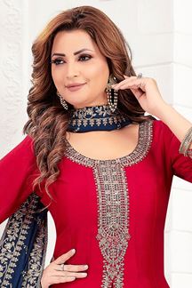 Picture of Vibrant Red Designer A-Line Salwar Suit for Party and Festive Wear 
